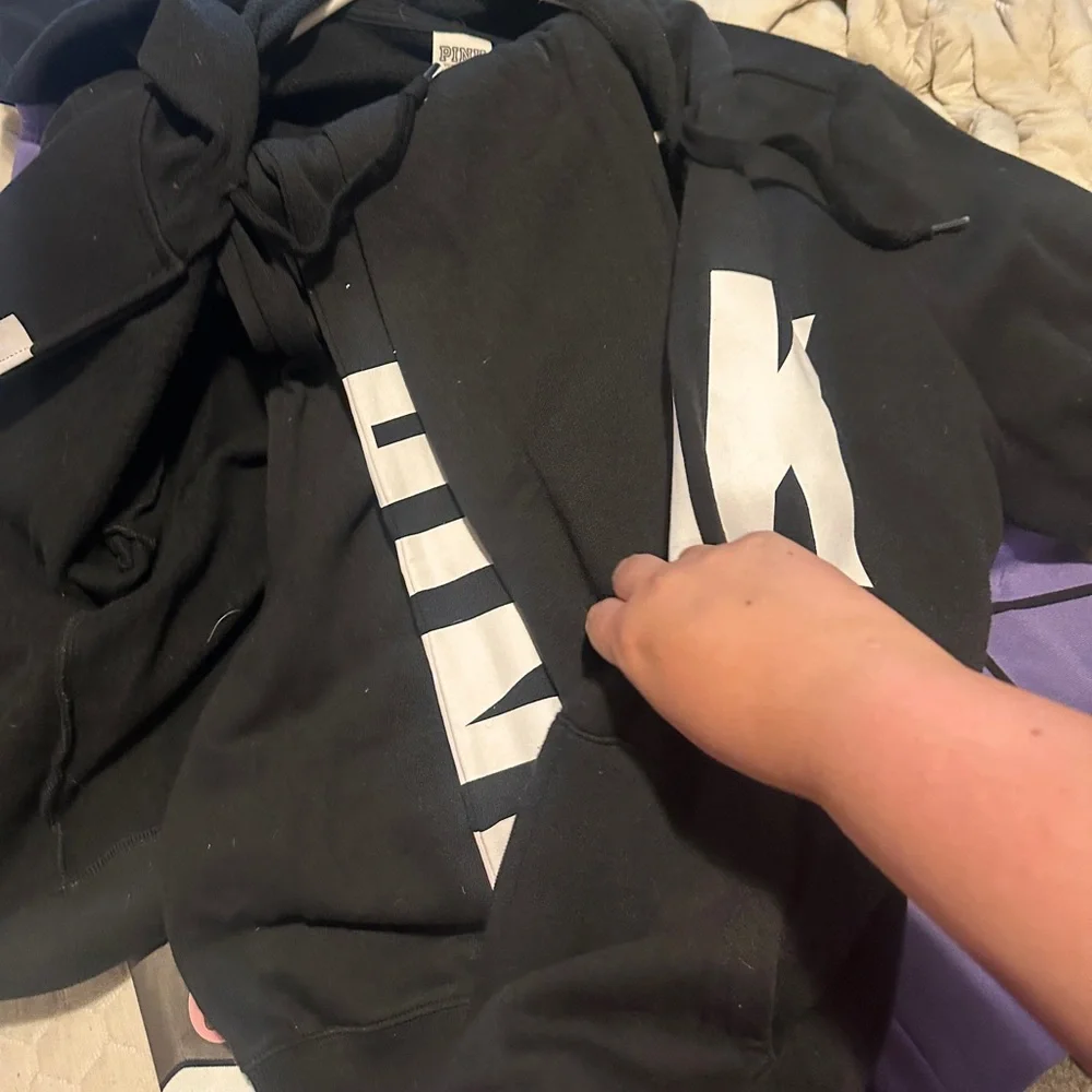 PINK Black Zip-Up Hoodie and Jogger Sweats with Bold Logo - Picture 2 of 3